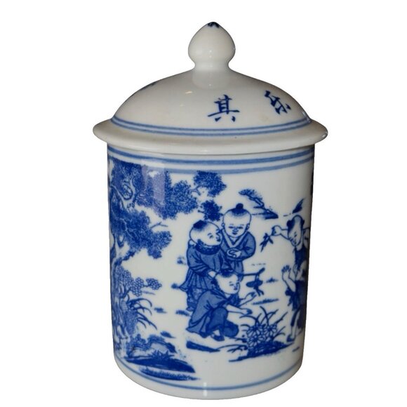Vintage Chinese Export Blue and White Porcelain lidded tea cup 5.5”x 3.5” - Picture 3 of 9